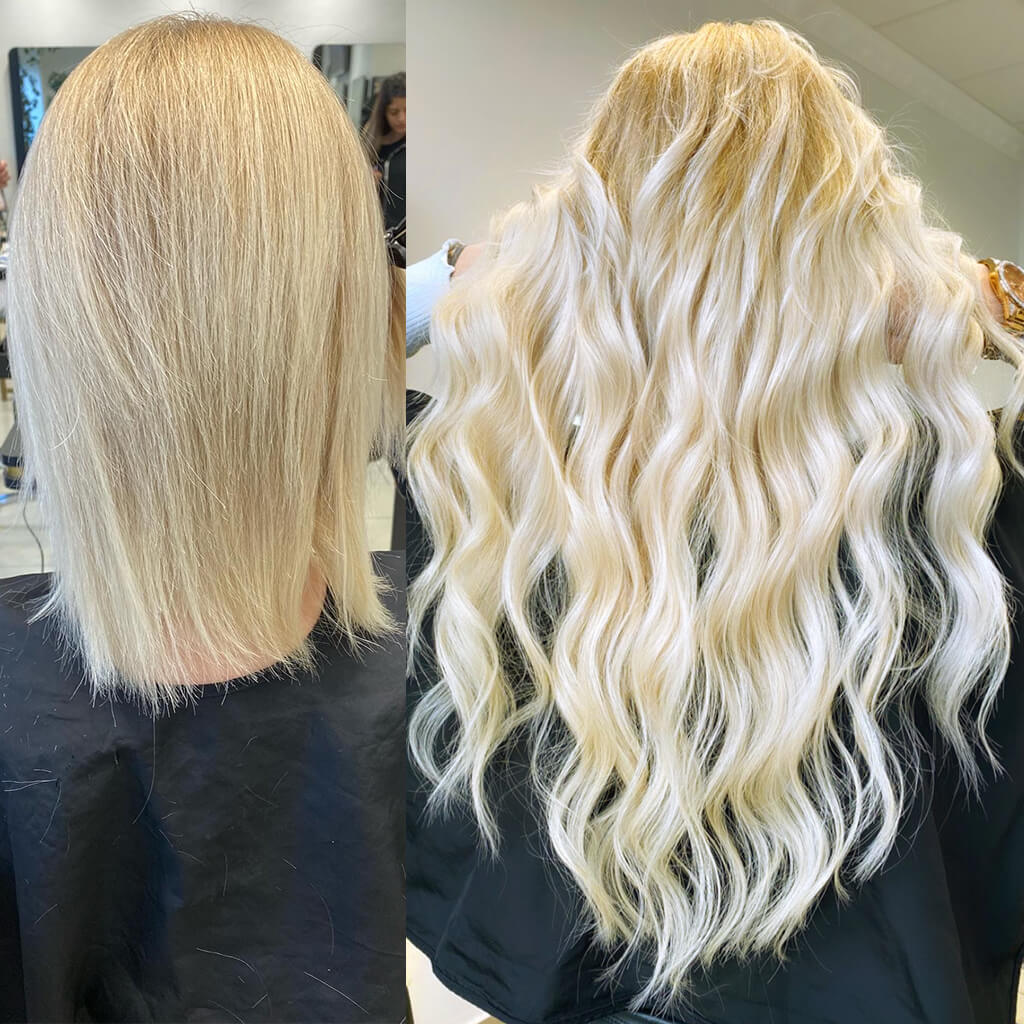 Tape-in hair extensions before and after